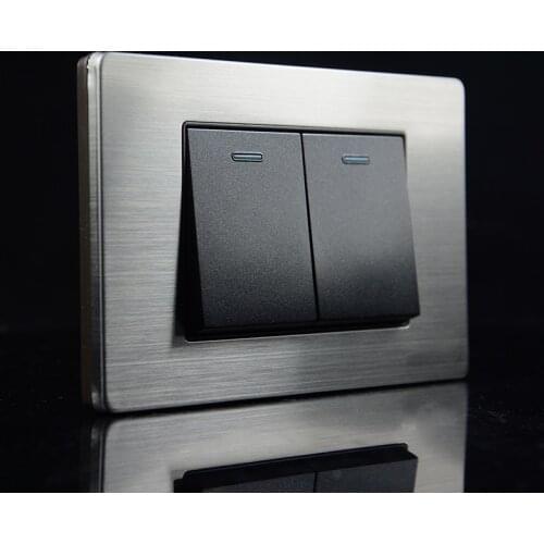118mm high quality Stainless steel large board 250V 16A 2 gang 1 / 2 way household wall power switch PC flame retardant panel