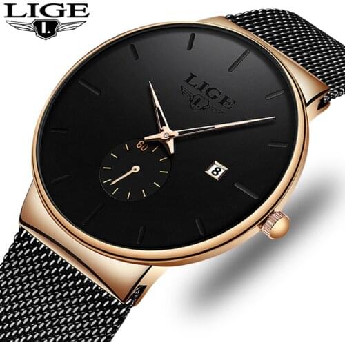 Couple Set Watches LIGE Mens Business Dress Watches Luxury Waterproof Sport Watch Men Fashion Women Watch Quartz Slim Mesh Clock