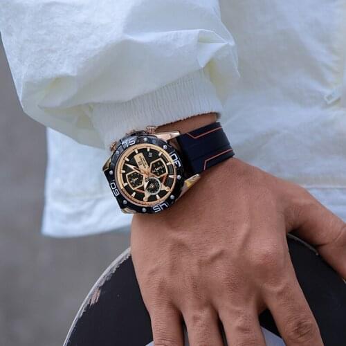 New NAVIFORCE Mens Sports Watches Luxury Brand Military Genuine Leather Waterproof Wrist Watch Male Fashion Chronograph Clock