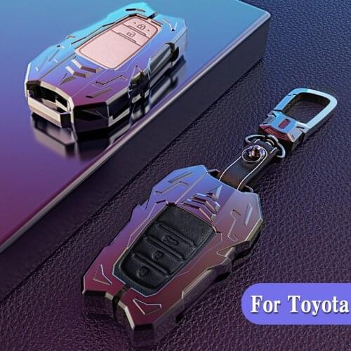For Toyota Camry Mark X RAV-4 PRADO COROLLA HIGHLANDER Galvanized Alloy Leather splicing Car Key Cover Case 2 3 Buttons Keyless
