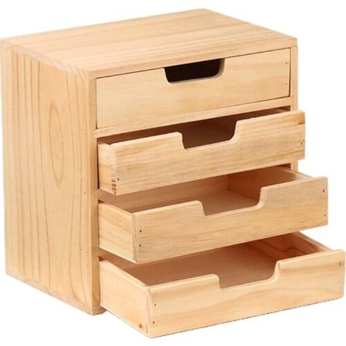 Wooden Retro 4 Layer Drawer Storage Box Retro Desktop Dividers Organizer Cosmetic Jewelry Rustic Shelf Cabinet Home Tabletop