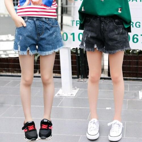 High Waist Denim Shorts Kids 2021 Summer Pocket Tassel Hole Ripped jeans Short Girls Short Pants Jean Shorts