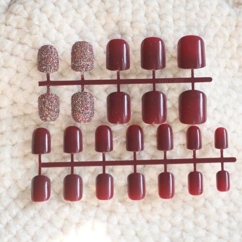 24pcs Hot Sale Fashion Candy Color Crystal Glitter Fake Nails Short Vampire P83-1