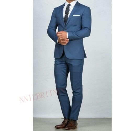 2020 Classic Dark Blue Mens Suit Comfortable Wedding Dress for Men Groom Tuxedo 2 pieces Slim Fit Mens Suits Jacket Pants Set