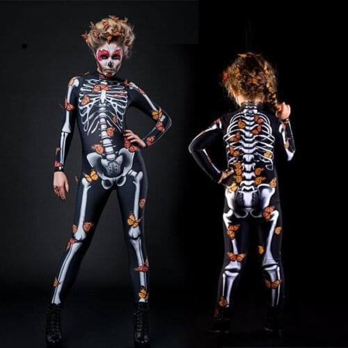 High-Quality Halloween Cosplay Adult Children One-Piece Parent-Child Print Long-Sleeved Tights Carnival Party Horror Costumes