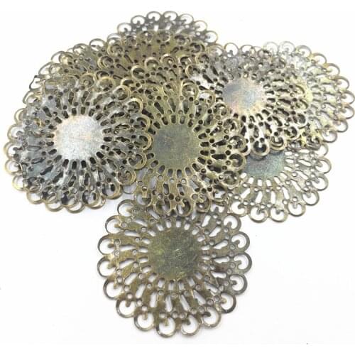 10Pcs Embelishment Connectors Filigree Round Hollow Wraps Alloy Bronze Tone Jewelry DIY Findings 37mm
