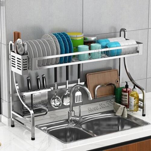 Sink 304 stainless steel kitchen shelf above the sink, household dish storage water filter storage rack