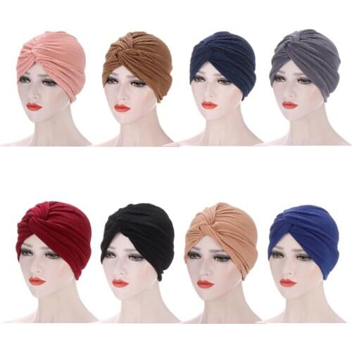 Fashion Muslim Turban Crinkle Inner Hijab Caps Indian Hat Solid Islamic Wrap Underscarf Cap Bonnet for Women Beanies Skullies