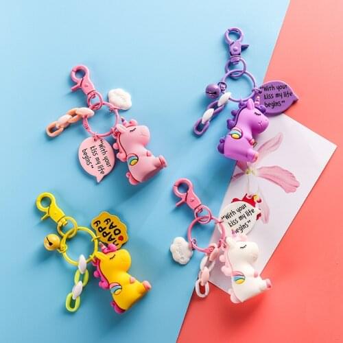 Fashion Cute Unicorn Keychain Women Girl Cartoon Animal Horse Bag Pendant Car Key Ring Bell Doll Key Chain Trinket Party Gift