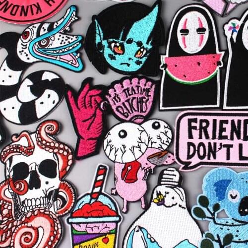 Cartoon Anime Patches Iron On Patches On Clothes Punk Hippie Joker Embroideed Patches For Clothing T-shirt DIY Applique Stripe