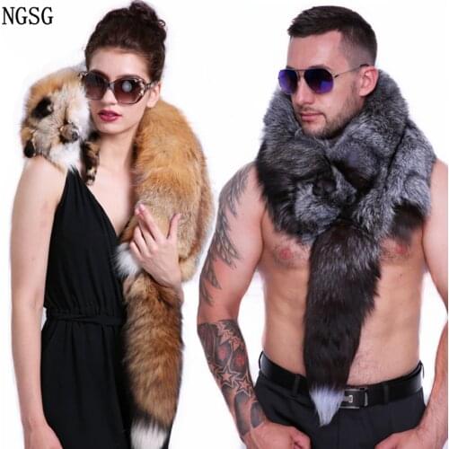 Mens Real Fur Fox Scarf Woman Winter Warm Natural Fur Shawl Soft Headscarf Super big Gray Silver Fox Scarf Fur Accessories