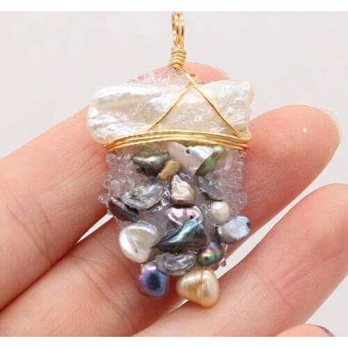 Irregular Inverted Triangle Around Gold Thread Pearl Pendant Handmade Crafts DIY Elegant Necklace Sweater Chain Exquisite Gift