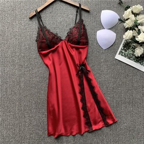 2020 new women summer ice silk sexy sling nightdress ladies lace imitation silk sling skirt