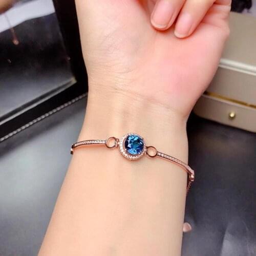 New natural London blue topaz bracelet 925 silver womens bracelet noble, luxurious and elegant design