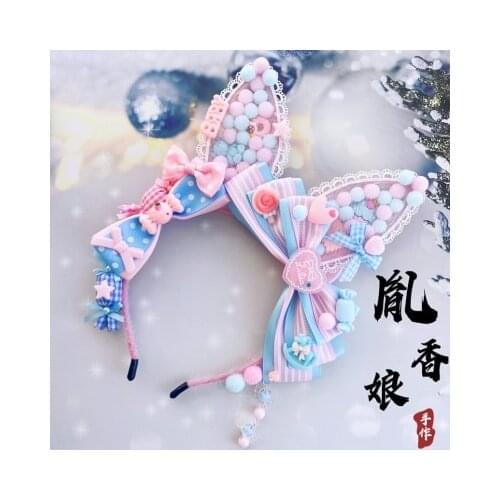 Original handmade Lolita KC Lolita hair hoop rabbit ear headdress pink sandwich candy