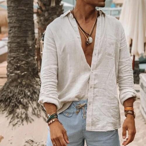 Solid Color Long Sleeve Shirts for Men Loose Cotton Flax Shirts for Men Plus Size Casual Shirt camisa masculina chemise homme