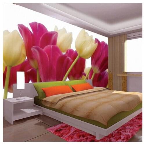 Wholesale Purple Tulip Flower Mural Vinyl Wallpaper for Bedding room TV Sofa Backdrop 3d Photo Murals Fresco 3d Wall Murals