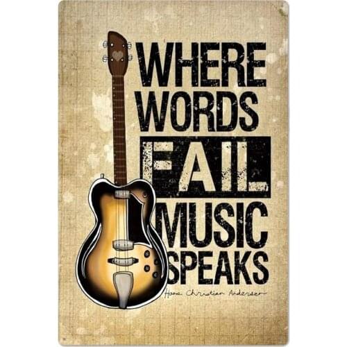 Original Retro Design Tin Metal Signs Wall Art | Where Words Fail Music Speaks | Thick Tinplate Print Poster Wall Decoration
