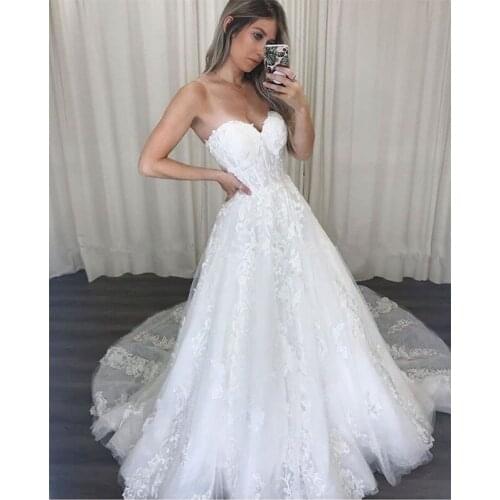 Vestido de noiva A Line Wedding Dresses Sweetheart Vintage Lace Appliques Light weight Bridal Gowns Chapel Train Casual Dresses