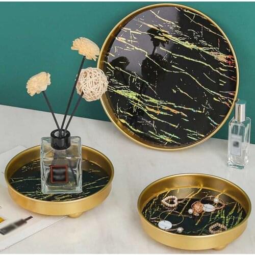 Light Luxury Jewelry Storage Tray Snack Fruit Golden Tray Desktop Cosmetic Decorative Organizer Plate Home Storage Tools