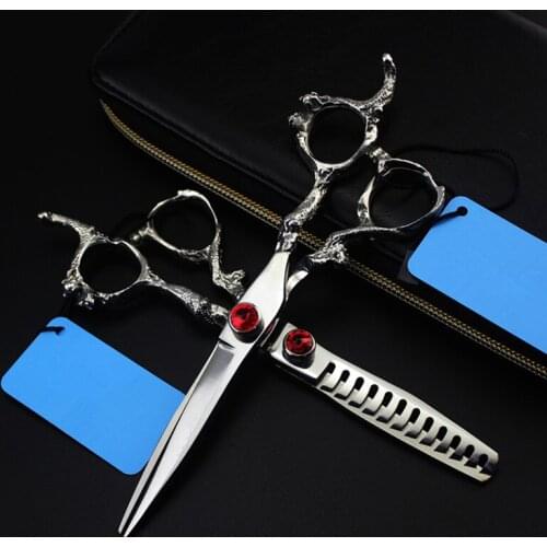 Professional japan 440c 5.5 & 6 inch red Dragon hair scissors cutting barber makas haircut thinning shears hairdressing scissors
