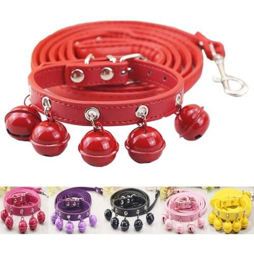 Adjustable Pet Dog Cat Collar Leash With 5 Bells Cats Kitten Puppy Leash Collars Bells For Small Dogs Chihuahua Pet Cat Supplies