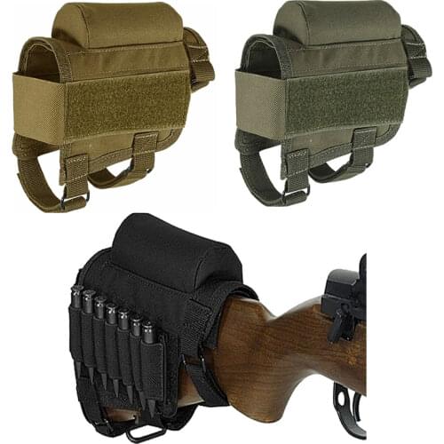 Adjustable Outdoor Tactical Butt Stock Rifle Cheek Rest Pouch Bullet Holder Nylon Riser Pad Ammo Cartridges Bag