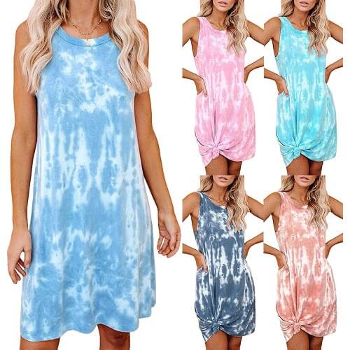 Loose Tie-Dye Printed Tank Top Dress For Women Sundress Sleeveless Female Dress Pink Blue Casual Lady Summer Dress Vestidos D30
