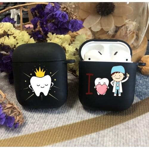 Funny Cartoon Dentist Dental Crowned Teeth black TPU silicone Bluetooth Airpod Case For Airpods 1/2 Airpods pro soft cover