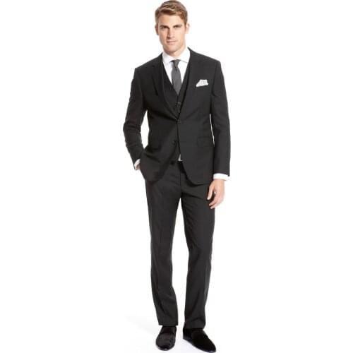 Side Vent Two Buttons Groom Tuxedos Black Best man Peak Lapel Groomsman Men Wedding Suits Bridegroom (Jacket+Pants+Tie+Vest)wedd