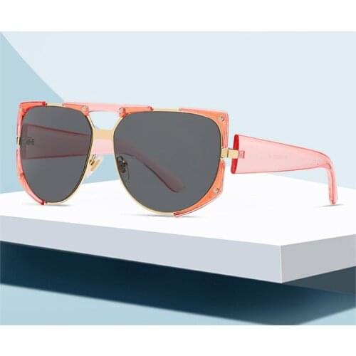 Retro Oversized Double Bridges Cat Eye Women Sunglasses Fashion Colorful Mirror Shades UV400 Men Blue Pink Sun Glasses