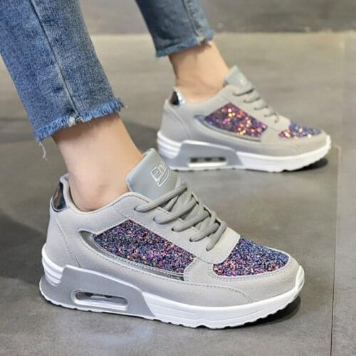 Air Cushion Sport Running Shoes Women Shiny Genuine Leather Lace-up Height Increrasing Platform Sneakers Comfort Female Trainers