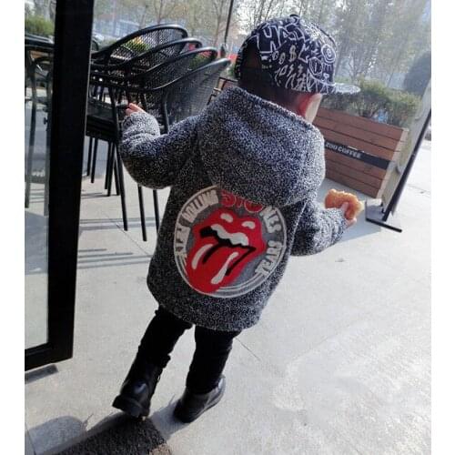 High Quality New Boys Kids Winter Hooded Coat Baby Cute Lips Double-breasted Jacket Plus Velvet Warmer Children clothing 1-4Y