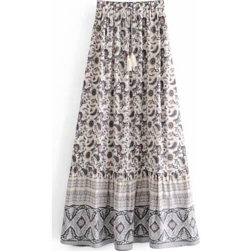 2021 Summer High Waist Vintage Women Floral Print Long Skirt Fashion Elegant Boho Long Skirt Faldas Jupe Femme Saia