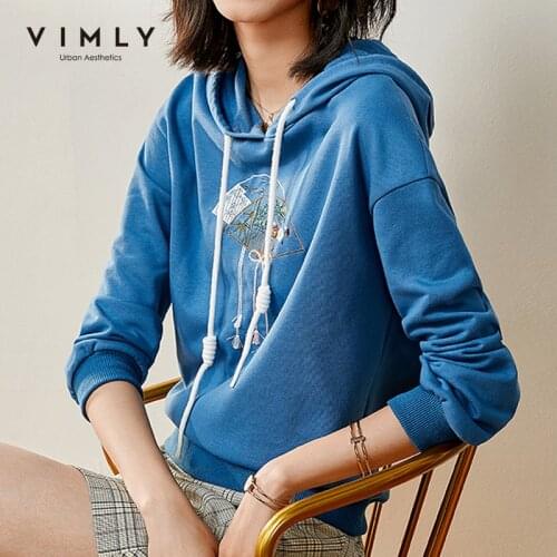 Vimly Women Hoodies Harajuku Autumn Print Loose Hooded Pullovers Casual Female Sweatshirt Sudaderas F0300