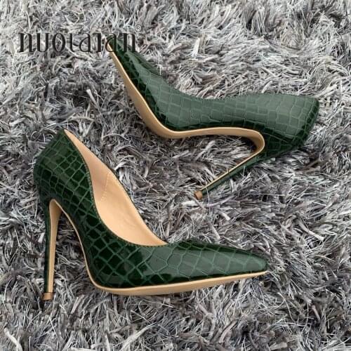 2019 Fashion Sexy Green Women Pumps Pointed Toe Stilettos Heels Shoes Woman Patent Leather Ladies High Heels Shoes 12cm 10cm 8cm
