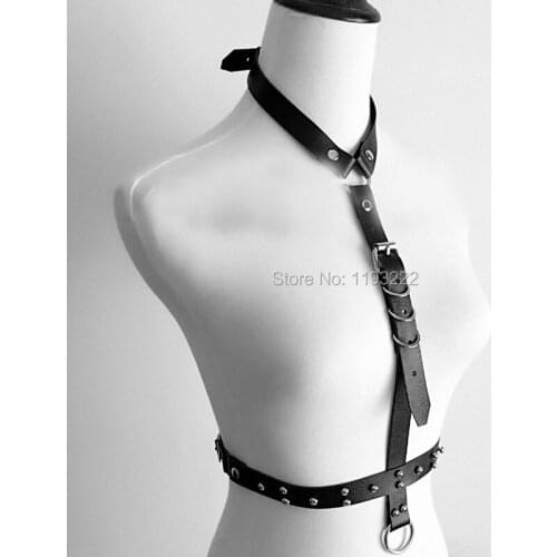 Punk Rock Gothic Handcrafted Leather Halter Choker Collar Harness Belts Underbust Waist Belt Straps