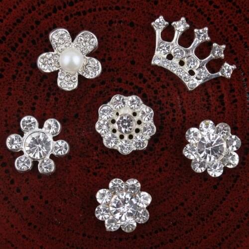 30PC Vintage Crown/round/flower Metal Rhinestone Buttons Bling Alloy Crystal Flower Centre Buttons for Hair accessories