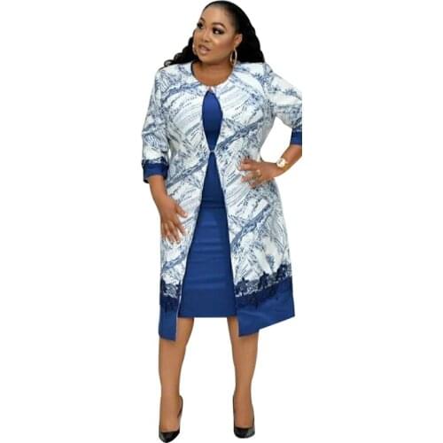 African Dress Clothes For Women 2 Piece Set Long Jacket Tops And Dress Outfits Autumn New Print Casual African Office Lady Suits