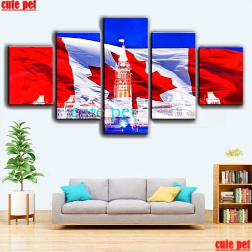 Diamond Painting Canadian flag maple leaf Full Square round Diamond Mosaic 5D DIY Diamond Embroidery Rhinestone Decoration 5PCS