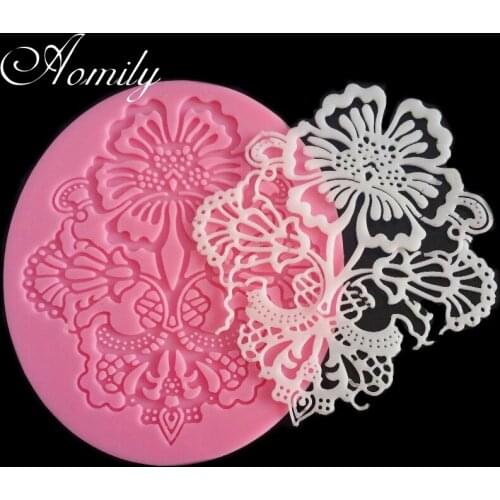 Aomily Art Lace Flower Shape Silicone Cake Molds Mini Jelly Fondant Chocolate Sugar Decorating Mould Handmade Soap Baking Tool