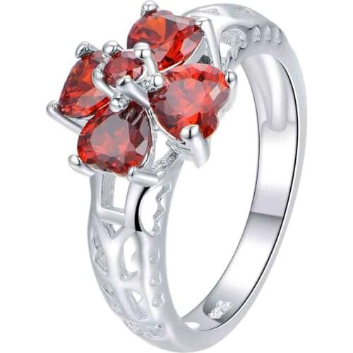 AR545 Free Shipping Wholesale Silver Ring For Ladies Size 8# Crystal Silver fashion jewelry Red Flower Zircon Stone Rings