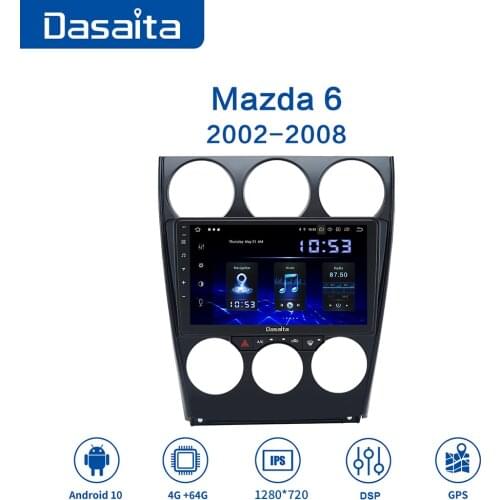 Dasaita 9" Android 10.0 Car Radio 4GB+64GB 1 Din PX6 with GPS Navigation DSP BT 5.0 Auto Stereo for Mazda 6 2002-2008 Head Unit