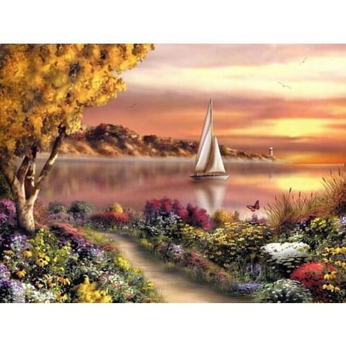 Lovely boat Cross Stitch Embroidery Kits scenery Cotton Thread Painting Diy Needlework Dmc New Year Home Christmas Gift