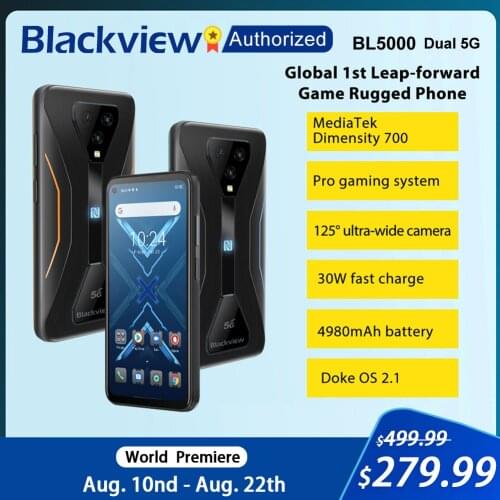 Blackview BL5000 5G Gaming Rugged Phone Waterproof Smartphone 6.36'' Screen Android 11 Octa Core 8GB RAM 128GB ROM Global Mobile