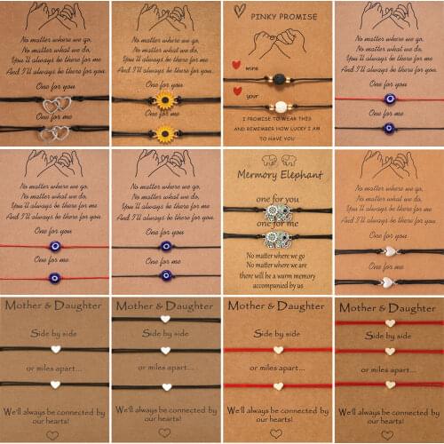 Charmsmic Mother And Daughter Small Heart Bracelets For Girls Handmade Braided Make A Wish Card Pray Jewelry Gifts Dropshipping