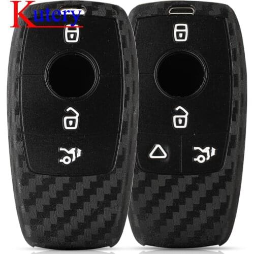 Kutery 3/4 BTN Carbon Fiber Silicone Remote Key Case Cover For Mercedes Benz A-class For E200 E300 E350 E450 Protection Replace