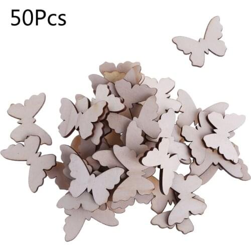 50Pcs/Bag Laser Cut Wood Butterfly Embellishment Wooden Shape Craft Wedding Decor