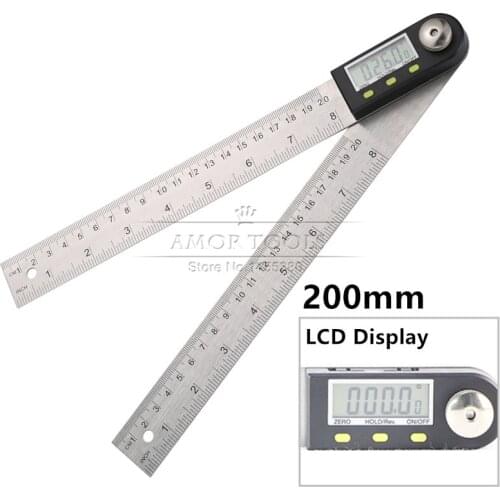 8"/200mm Inclinometer Digital Protractor Angle Finder Goniometer Angle Square LCD Scale Protractor Ruler Measuring Tools