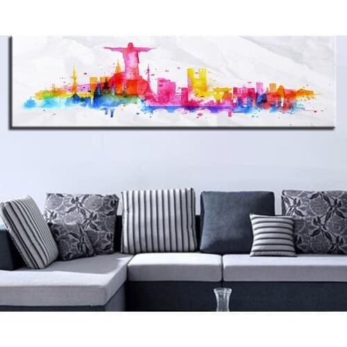 Canvas Wall Art Pictures Home Decor Living Room 1 Piece Rio De Janeiro Painting Printed Watercolor Building Urban Scenery Poster